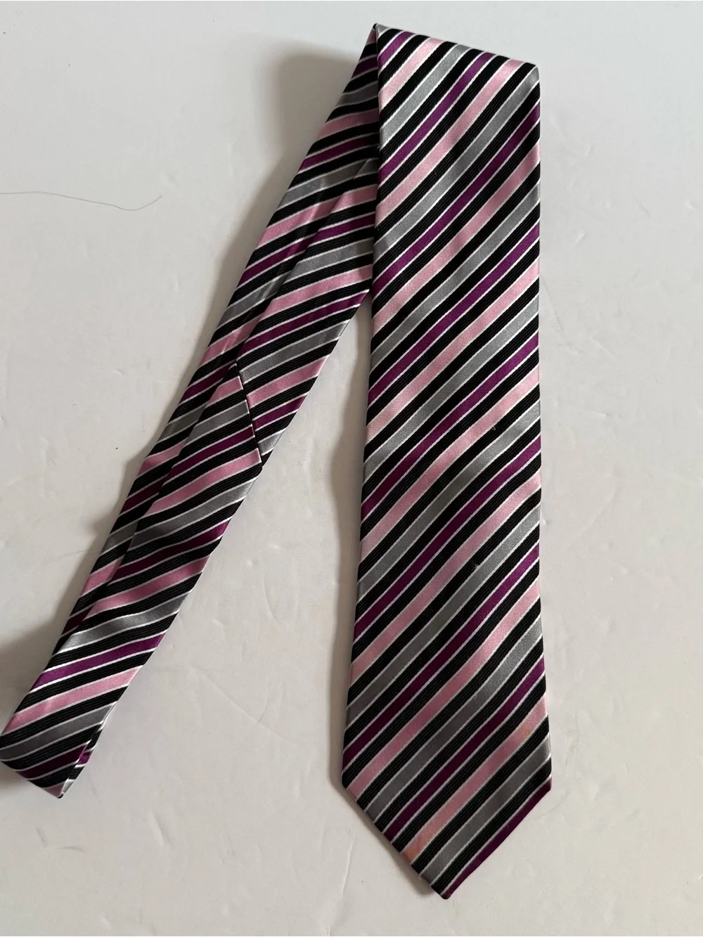 Striped Pink and Black Men's 100% Silk Tie Modern